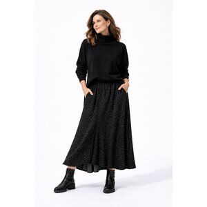 CHICOS maxi skirt black velvet burnout xl 3 elastic waist animal print stretch